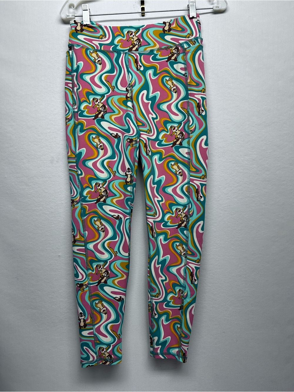 Disney Multicolor Swirl Leggings - Teal, Pink &teal Chip and Dale chipmunks 🐿️